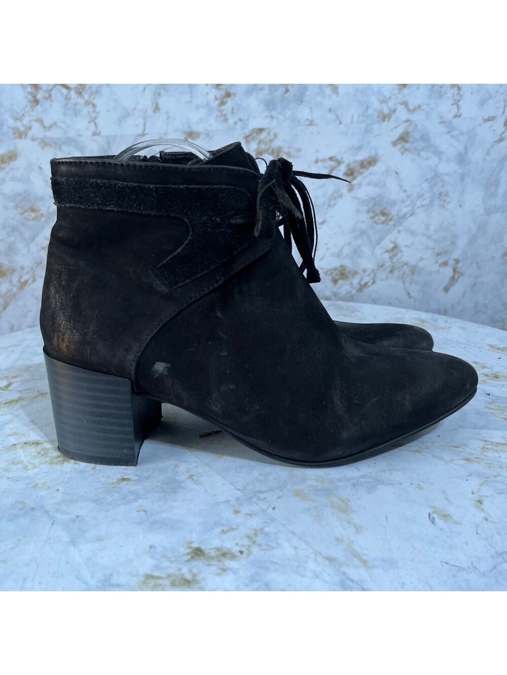 Azura 38 Women's Size 7.5M Shoes Black Leather Lace Up Zip Fashion Ankle Boots